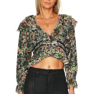 Free People Rudi Ruffle Top - Night Garden - Size Small